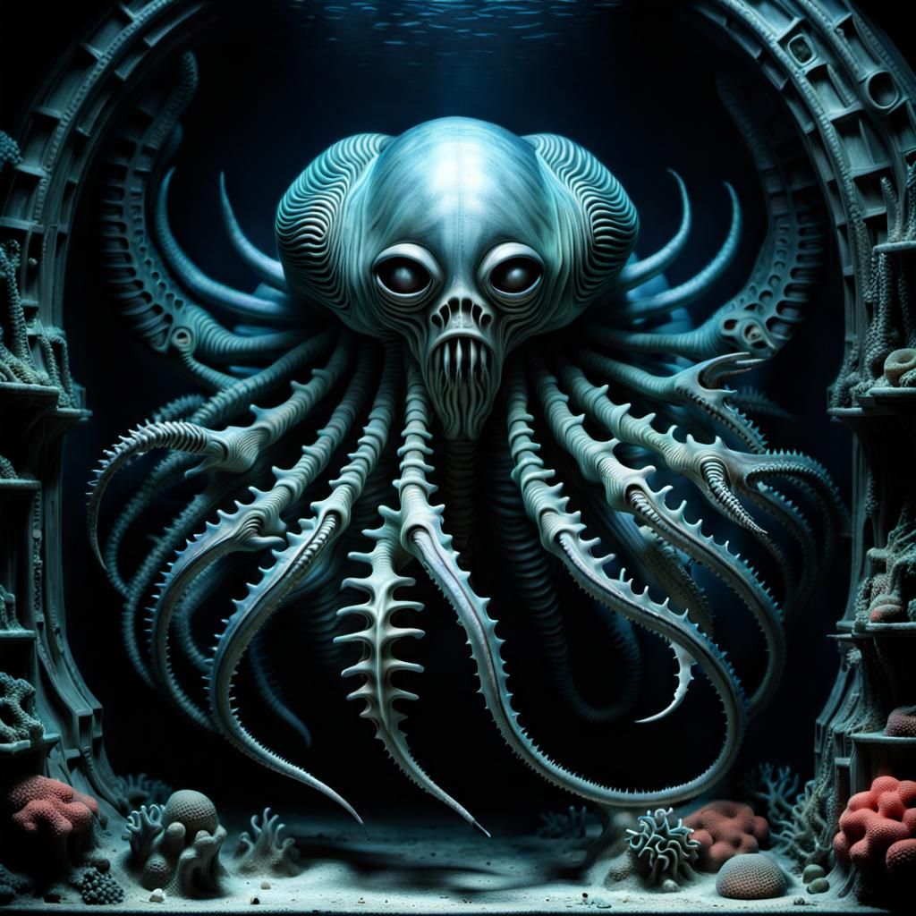 Surreal Giger-esque Coral Reef Biomechanical Creatures