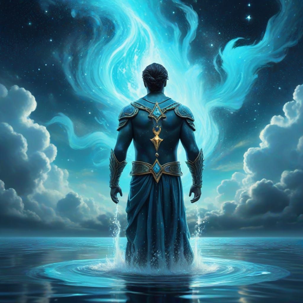 Aquarius in Celestial Oil Painting Style