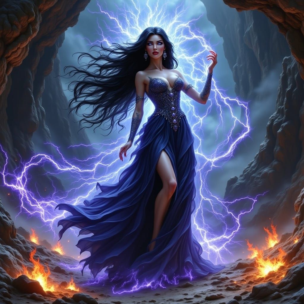 Sorceress in Crystal Cave, Art Nouveau Style