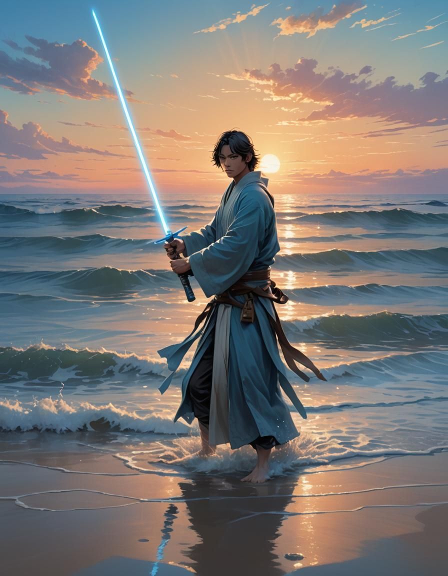 Jedi Knight with Water Saber in Anime Style
