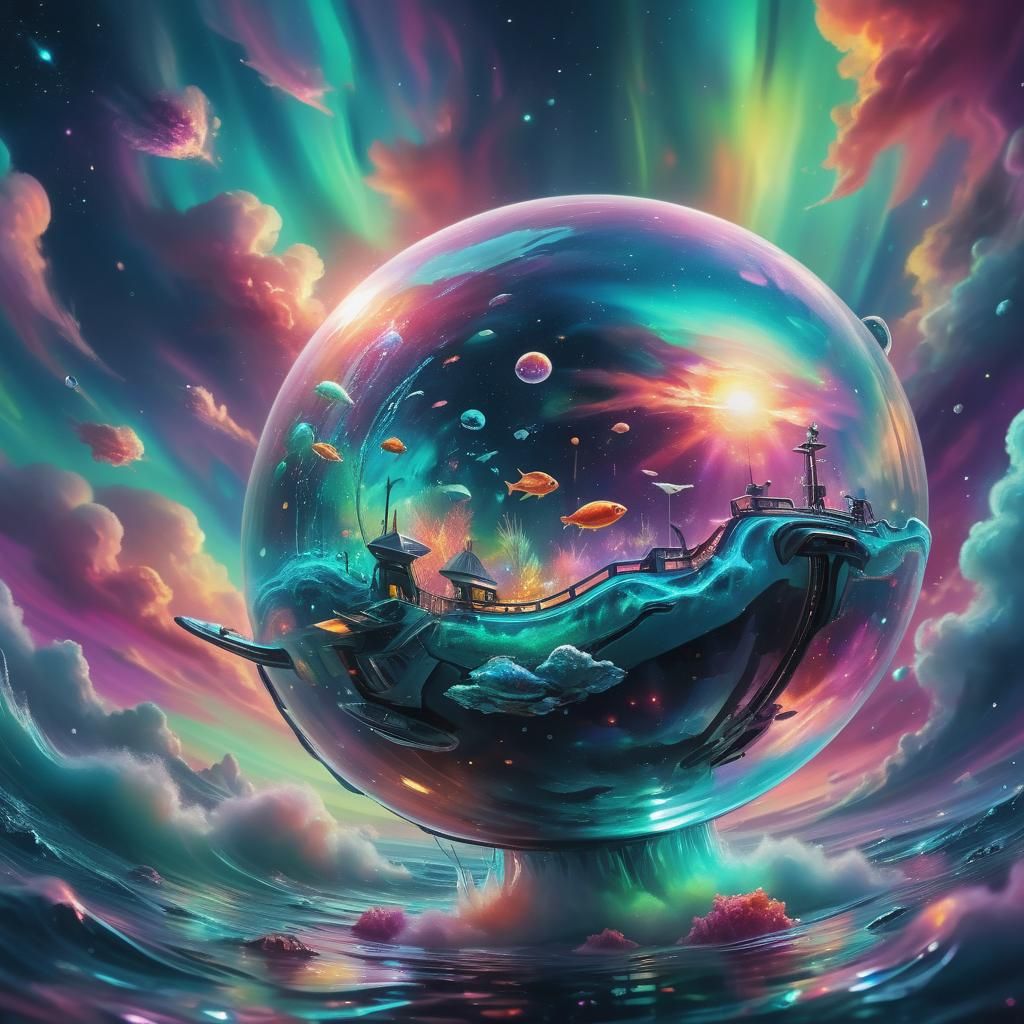 Surreal Spaceship Filled with Sea Life in Space