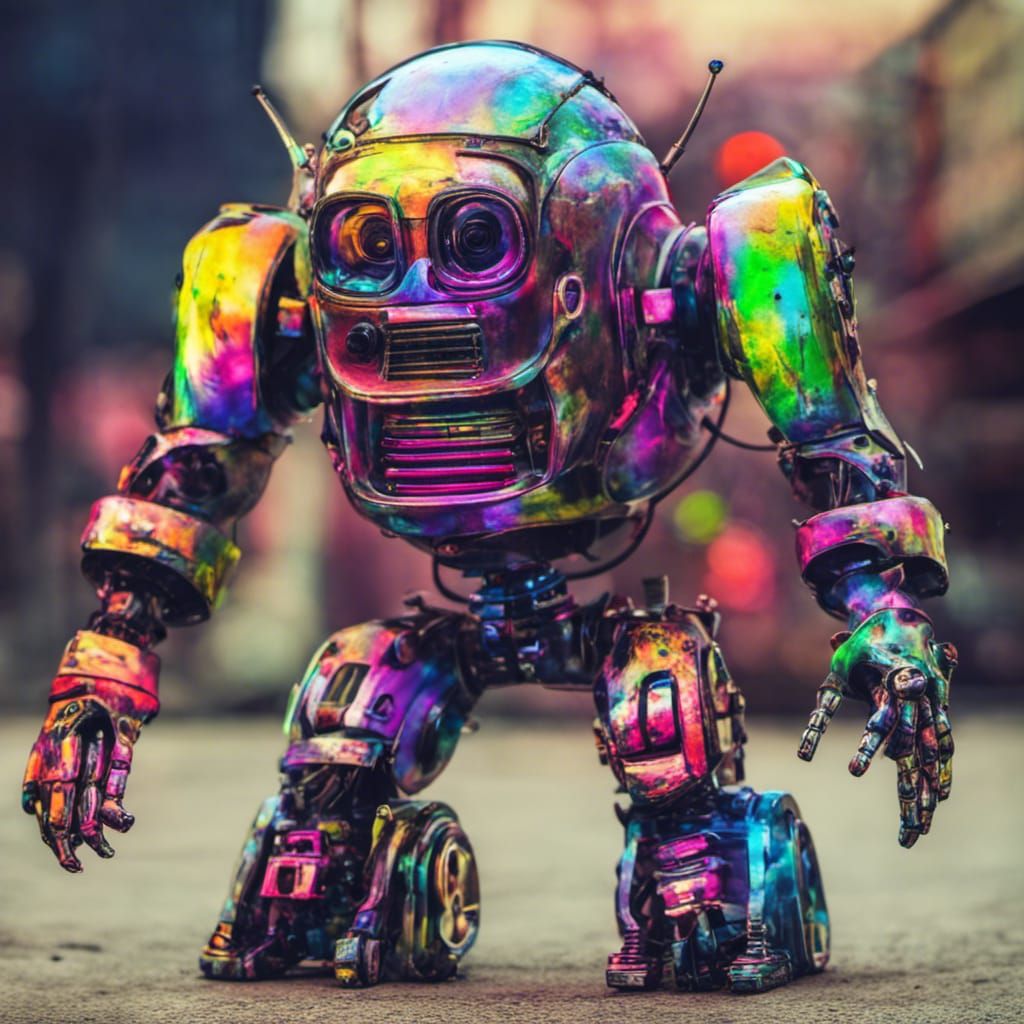 Retro 80's Robot in Neon Rainbow Colors