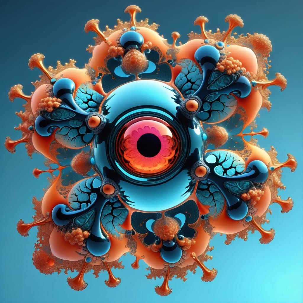 Abstract Fractal Mask with Swirling Coral Details in Blue Sk...