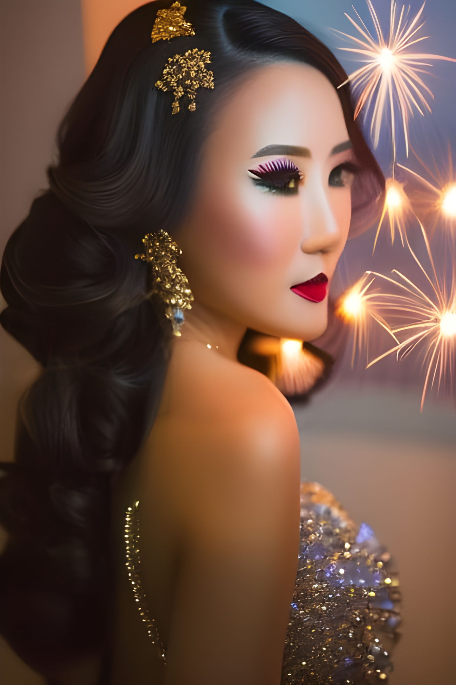 Majestic Princess in Firework Dress: Fantasy Art