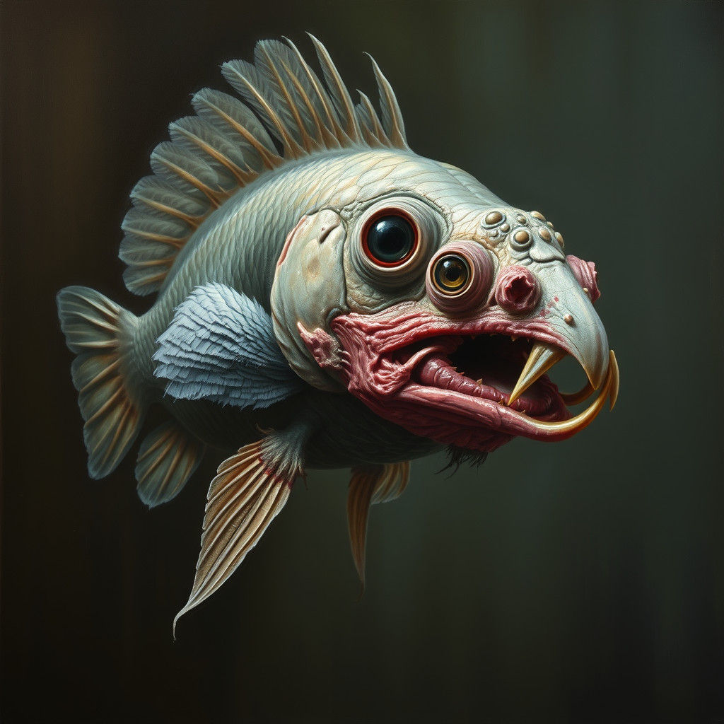 Turkey Fish Hybrid: Grotesque Oil Painting