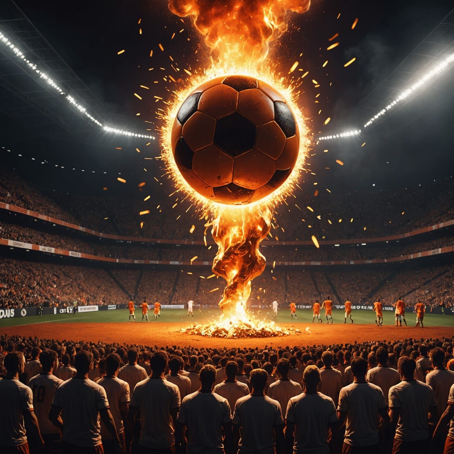 Fiery Eruption Disrupts Football Match: 3D Rendering