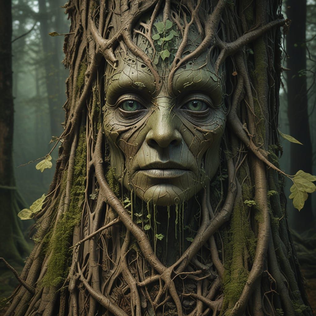 Emerging Woodland Entity in a Surreal Forest Landscape