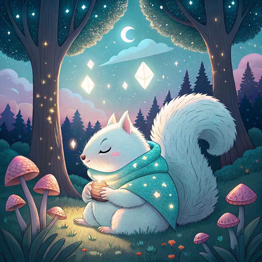 Sleepy Squirrel in Dreamlike 3D Forest