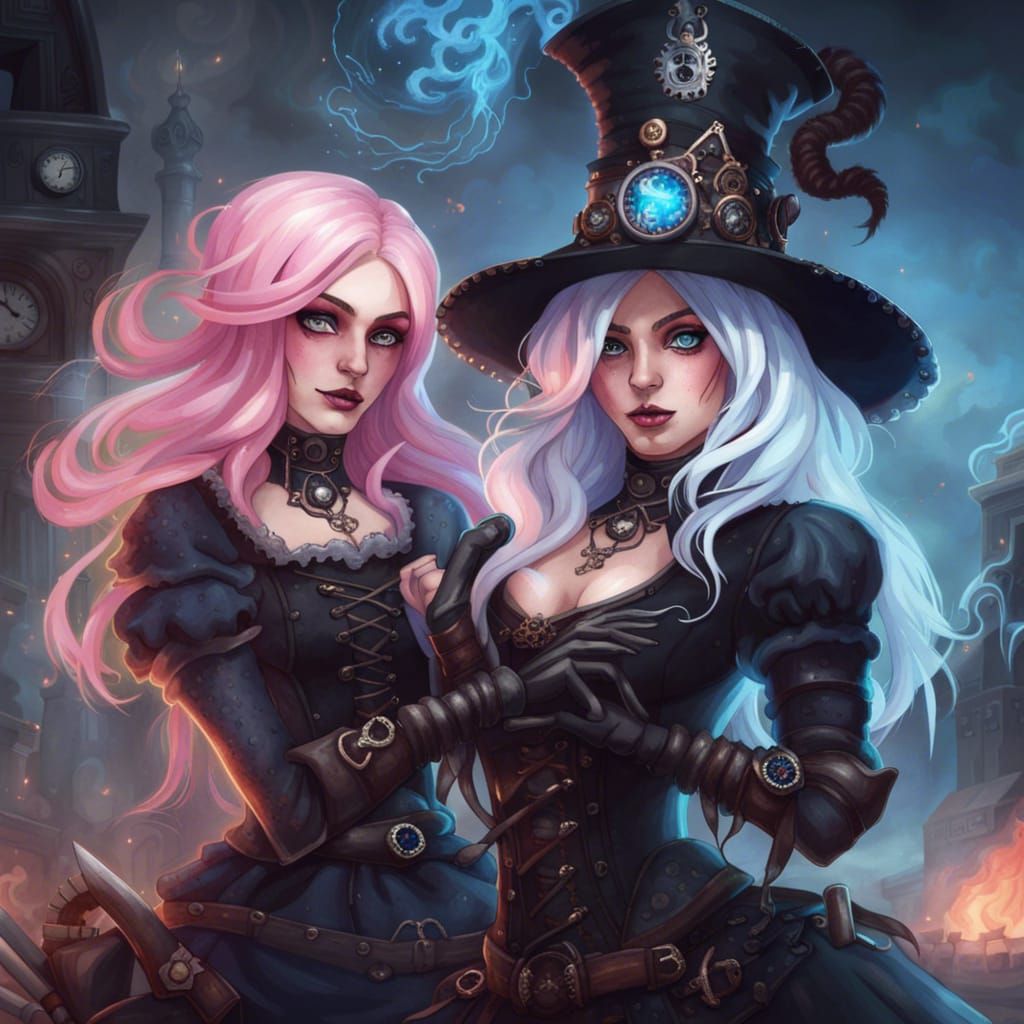 Steampunk Witches with Fire and Ice