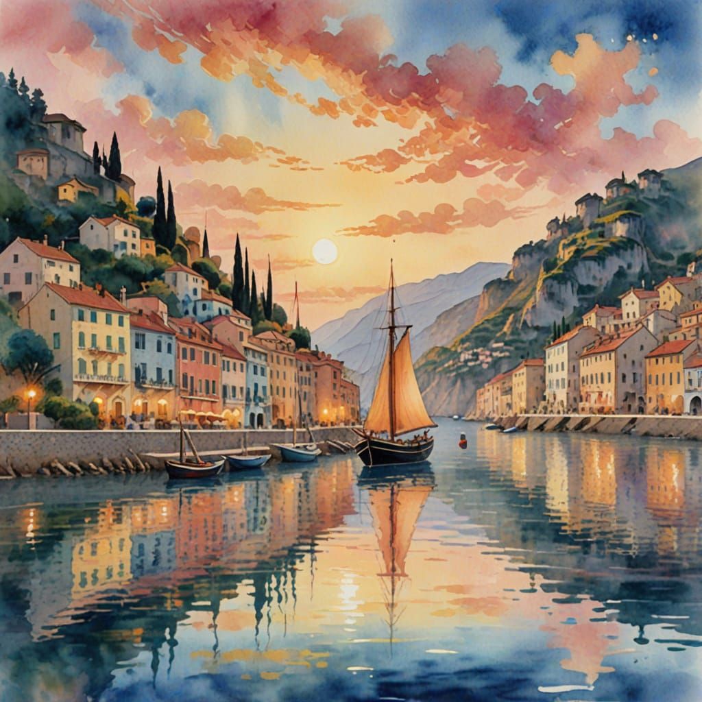 Dreamy Amalfi Coast Watercolor