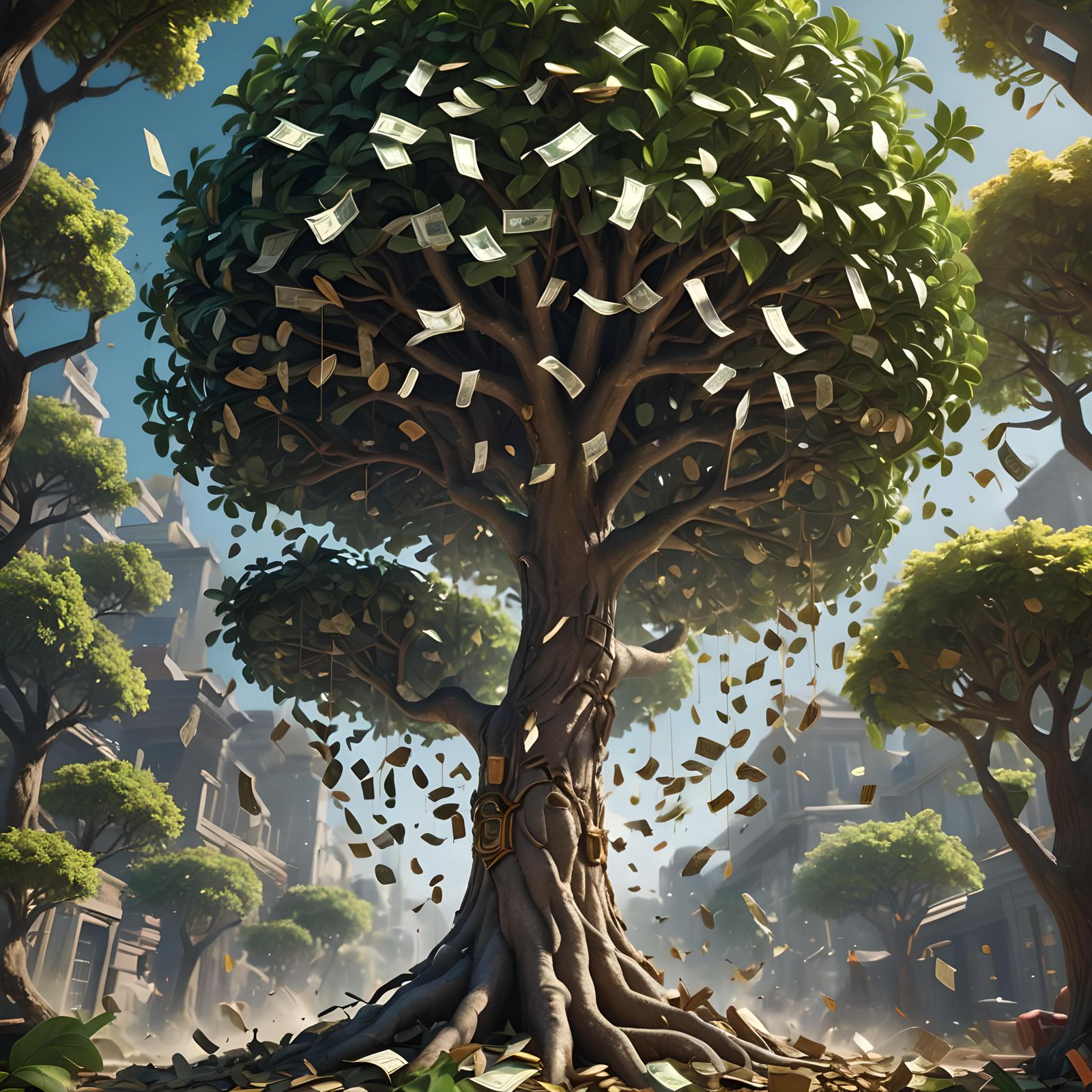 Blowing Money Tree: Detailed Matte Painting
