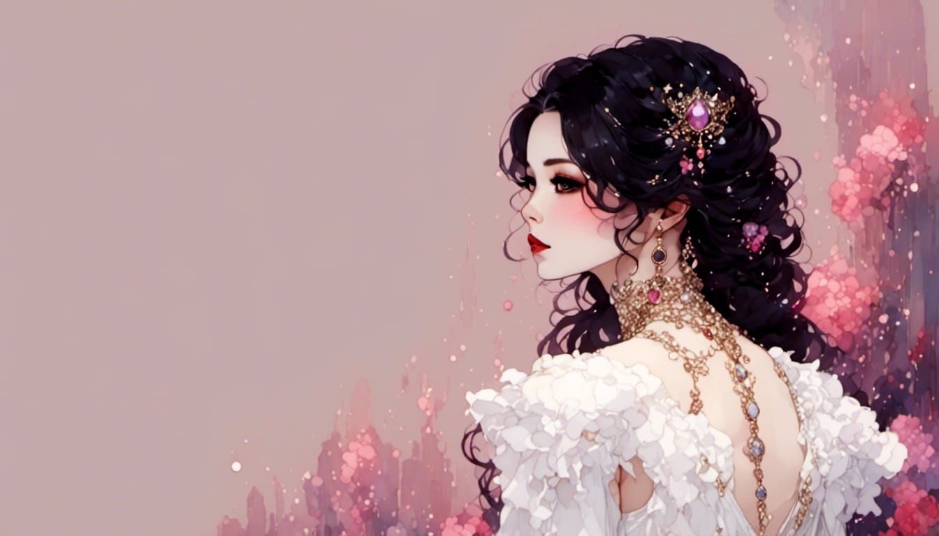 Pearl-Adorned Woman with Stained Glass Background