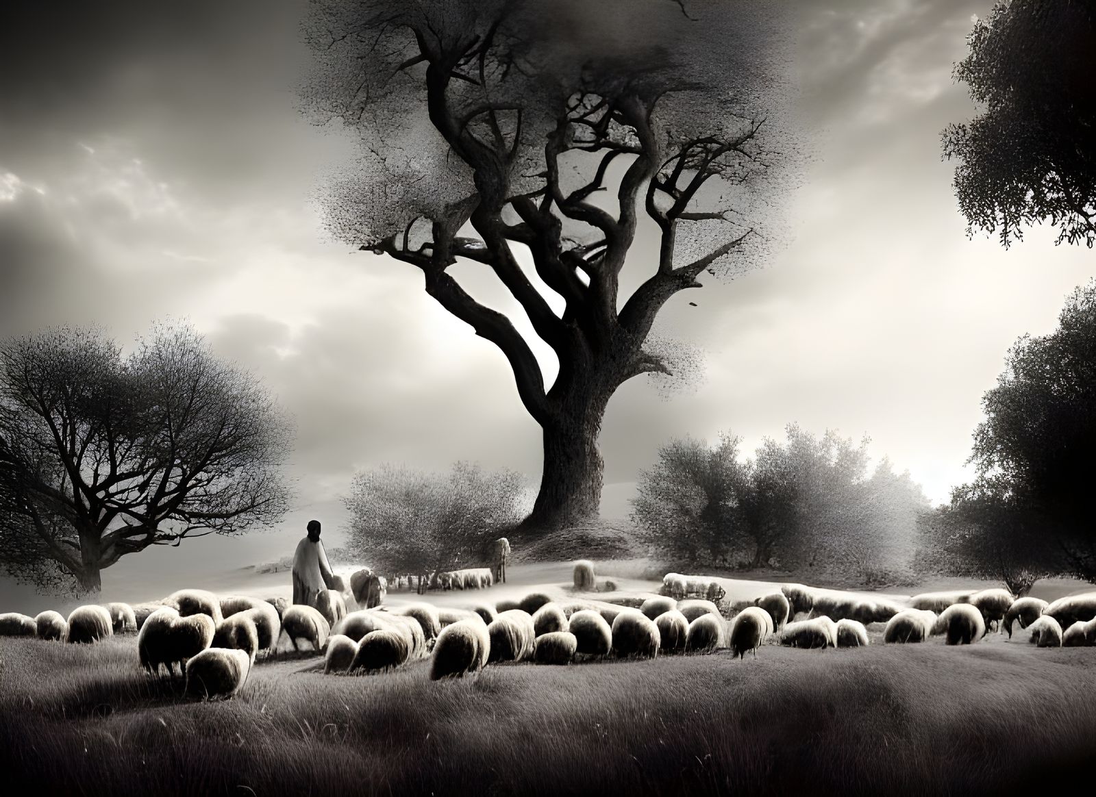 Sheep and Herder at Castle in Photorealistic Style