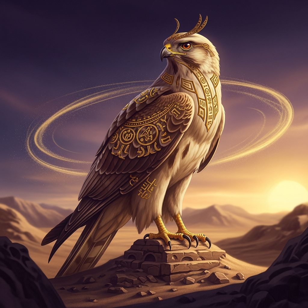 Majestic Sand Hawk with Golden Designs in Ancient Desert