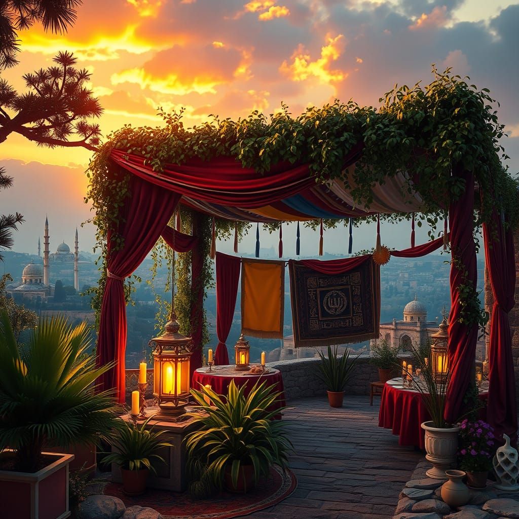 Jewish Festival Shelter in a Jerusalem Sunset
