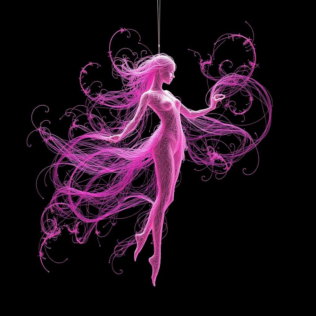 Ethereal Pink String Maiden in a Dreamlike Style