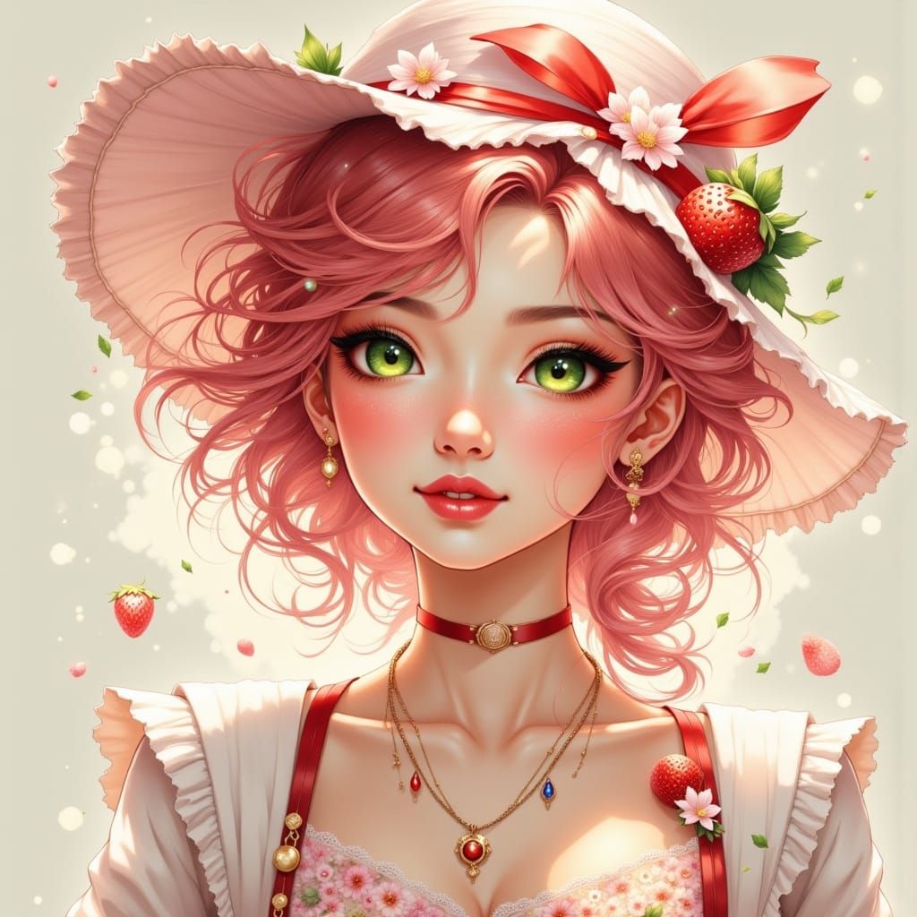 Strawberry Shortcake as Genshin Impact Comic Portrait