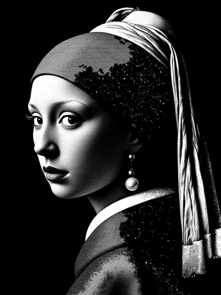 Monochrome ASCII Art of Girl with Pearl Earring