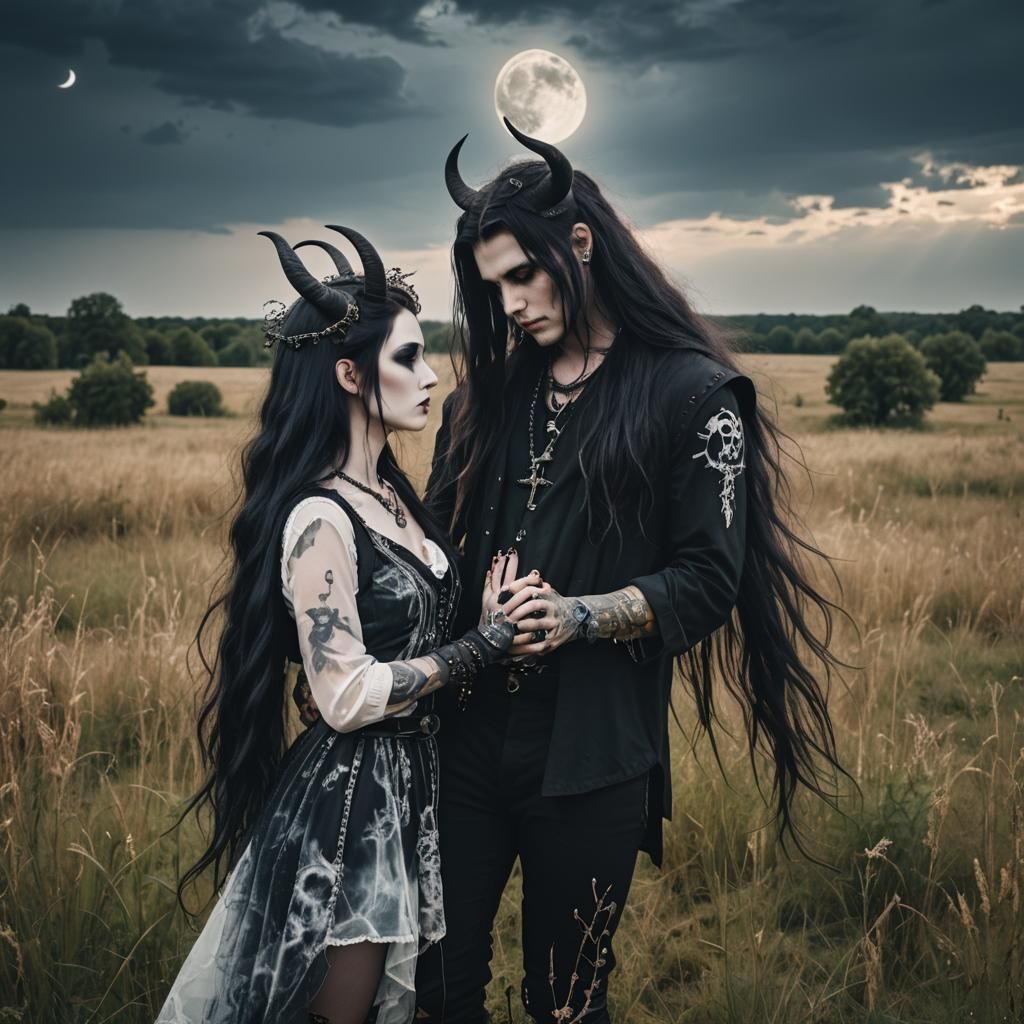 Goth Lovers Under Moonlight: A Divine Embrace