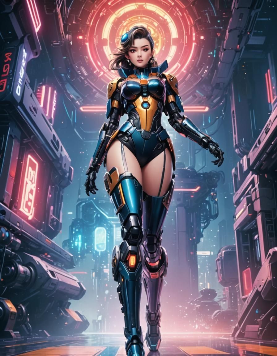 Cyborg Goddess in Retro Anime Style