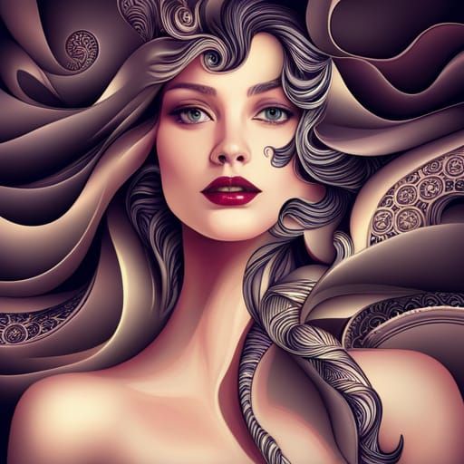 Abstract Girl Cat with 3D Shading