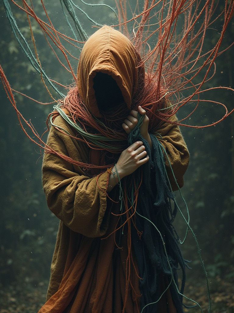 Figure Trapped in Web of Stress, Fantasy Art