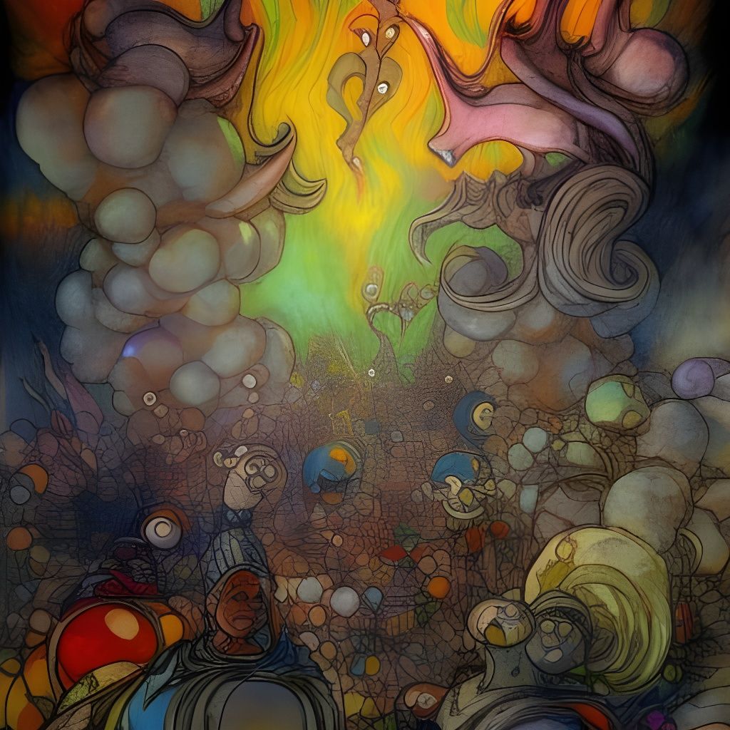 Dancing Creatures Dinner in Art Nouveau Cyberpunk Style