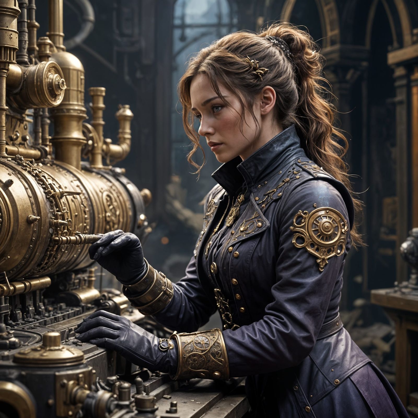 Cyberpunk Warrior in Dark Fantasy Battle Scene