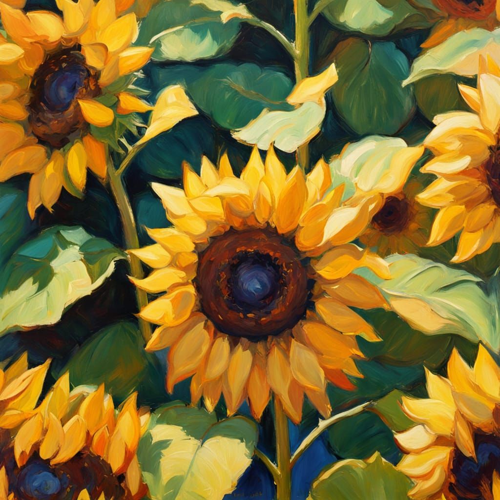 Vibrant Sunflower Blooms in a Golden Field