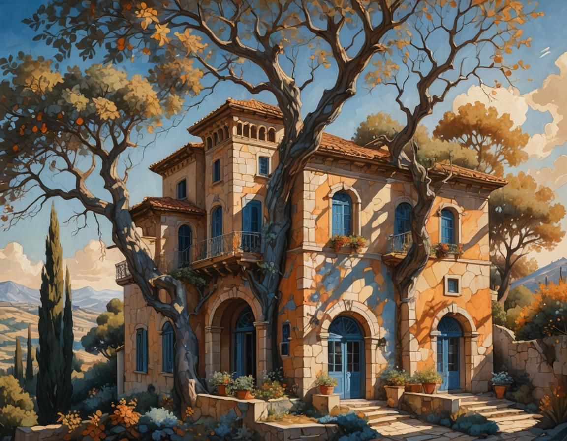 Italianate Villa Painting in Fantasy Style