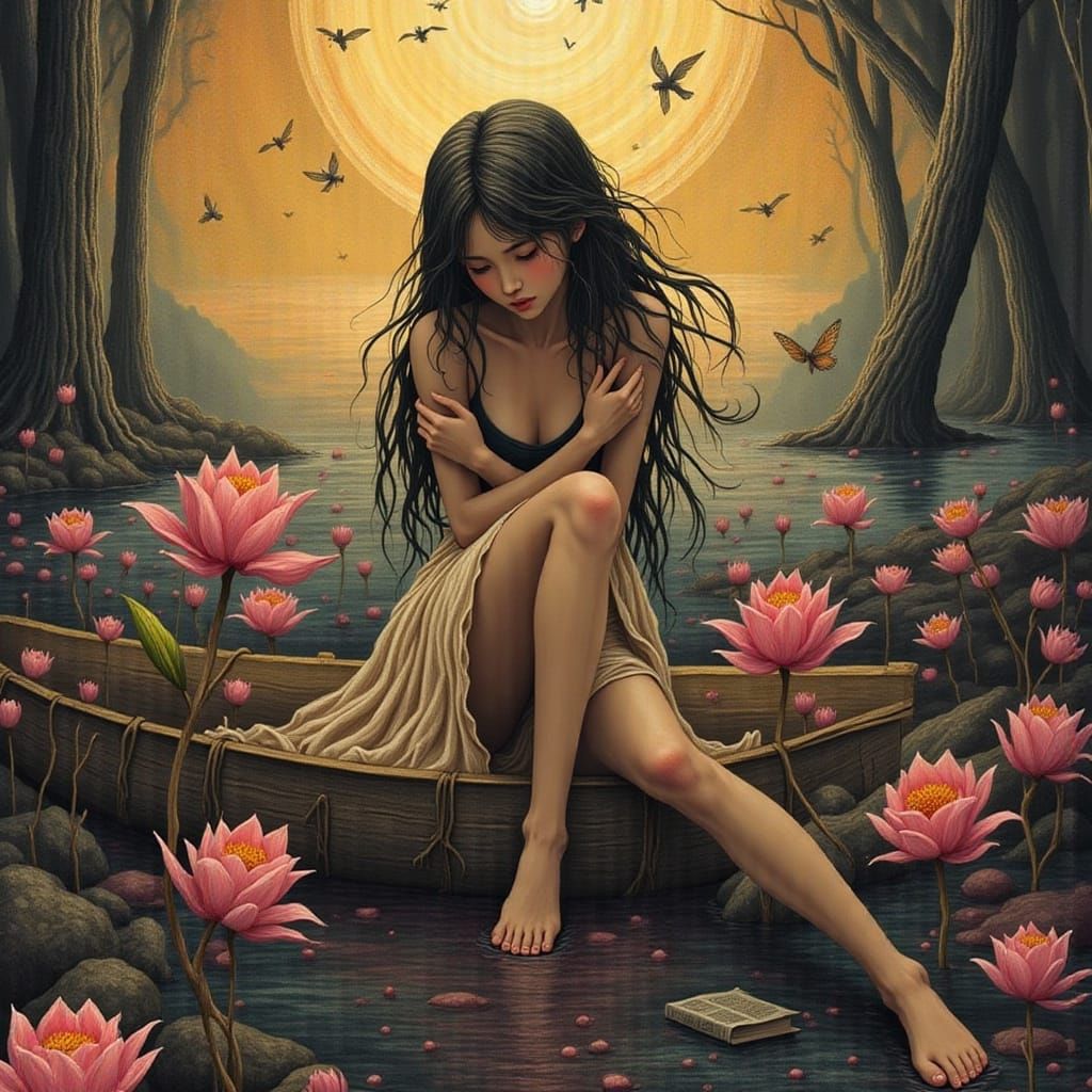 Contemplative Woman Surrounded by Nostalgic Memories