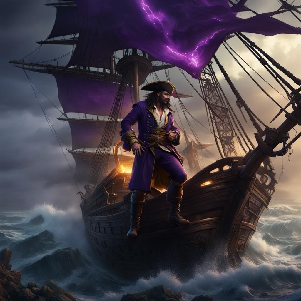 Pirate Ship Amidst Storm, Dark Fantasy Art