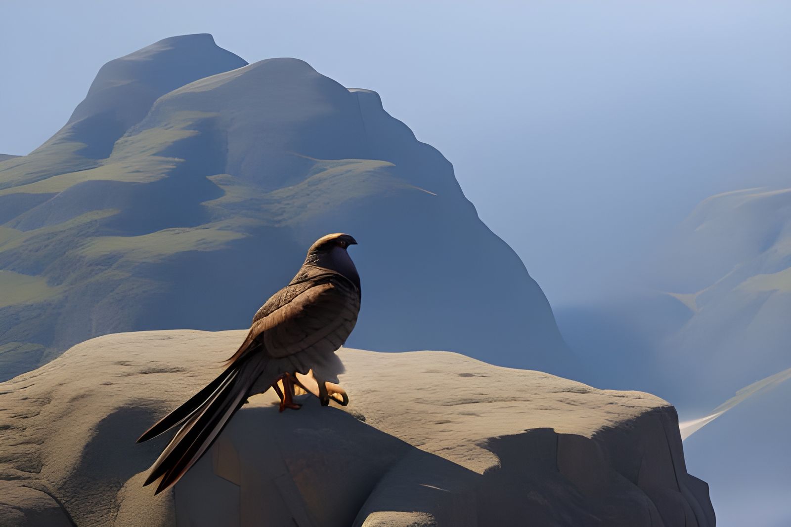Goshawk on Rocky Peak: Art Nouveau Concept Art