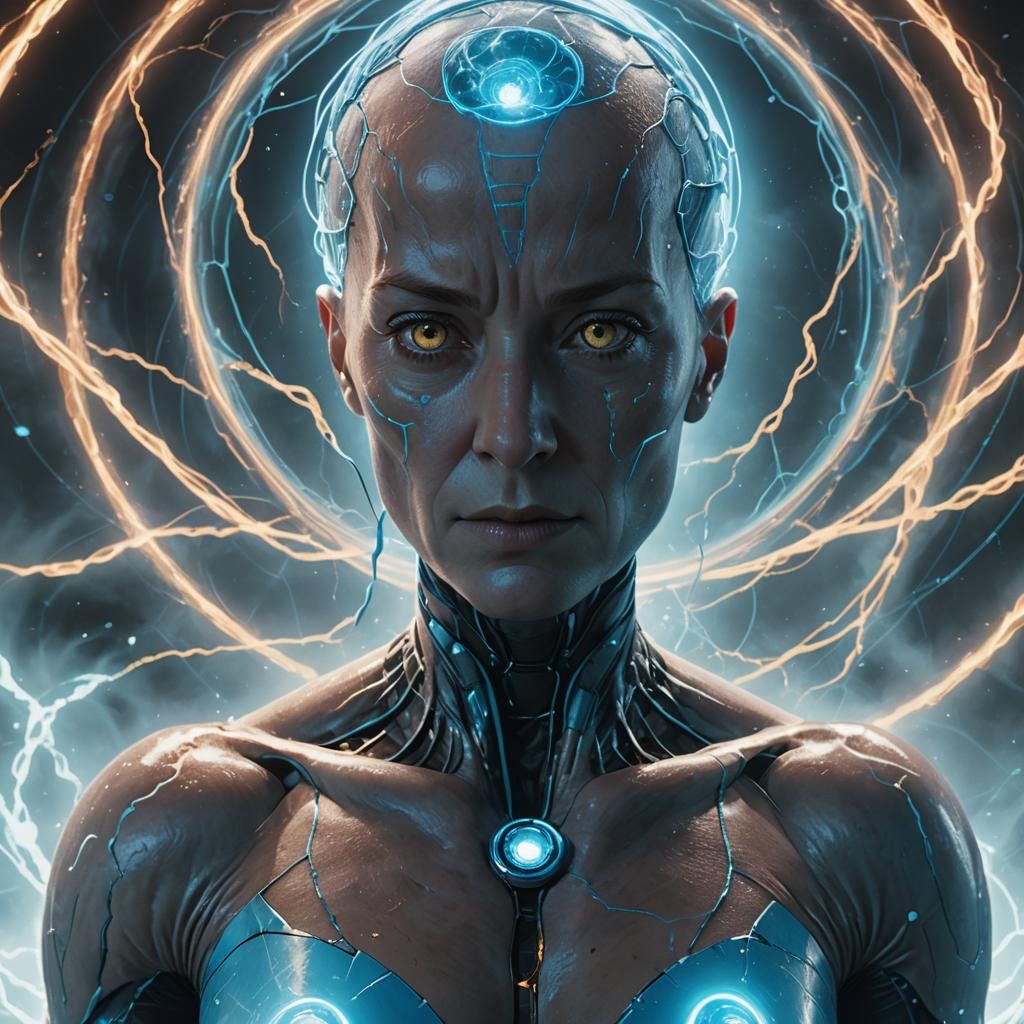 Female Dr. Manhattan: a Hyperrealistic Cinematic Portrait
