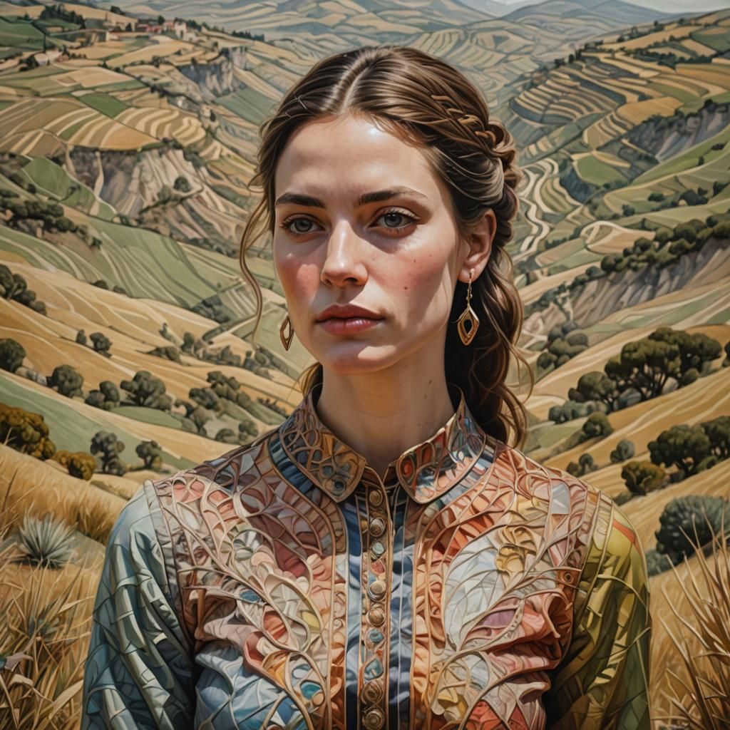 Hyperrealistic Portrait in Stratified Lines Style