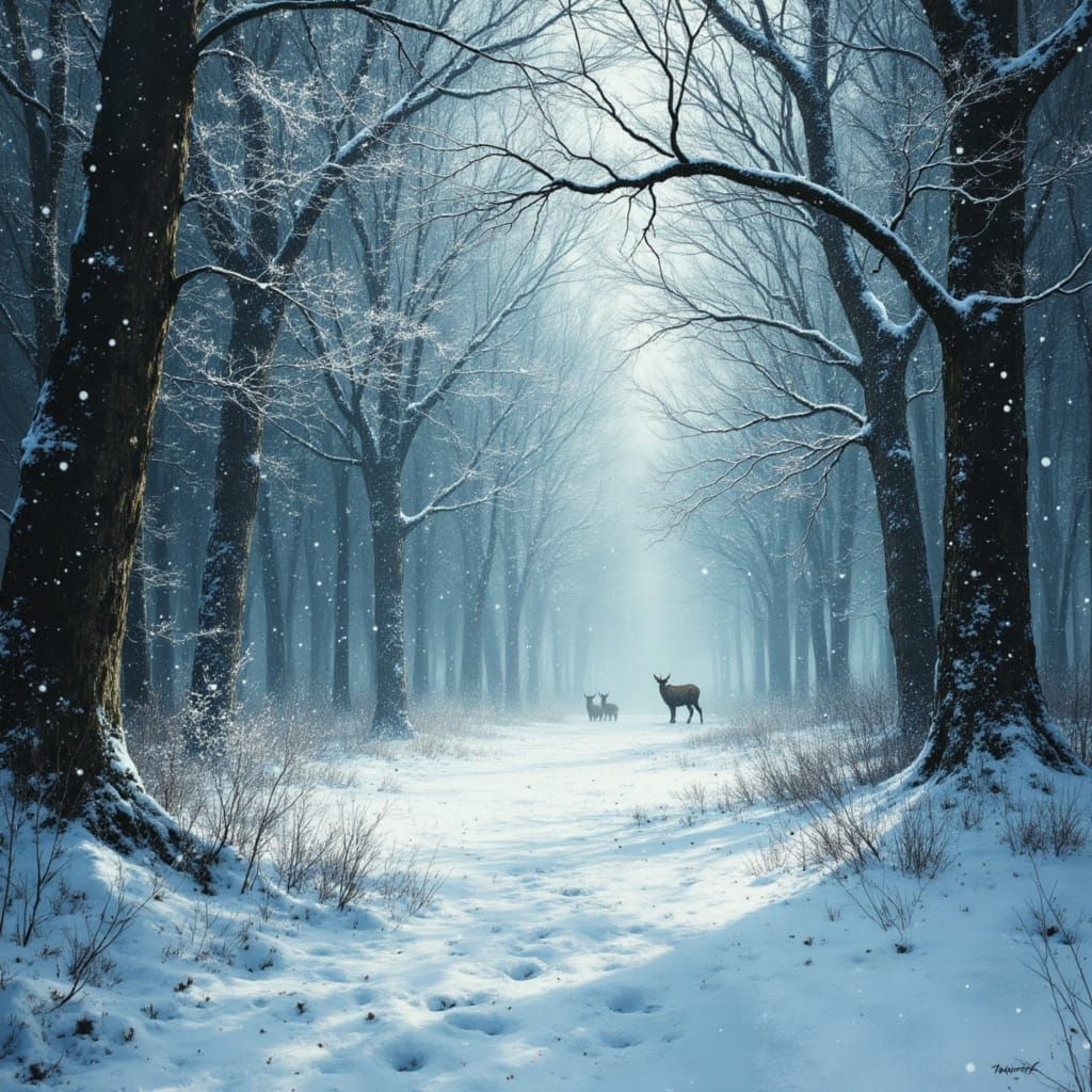 Enchanted Winter Forest in Ethereal Snowfall