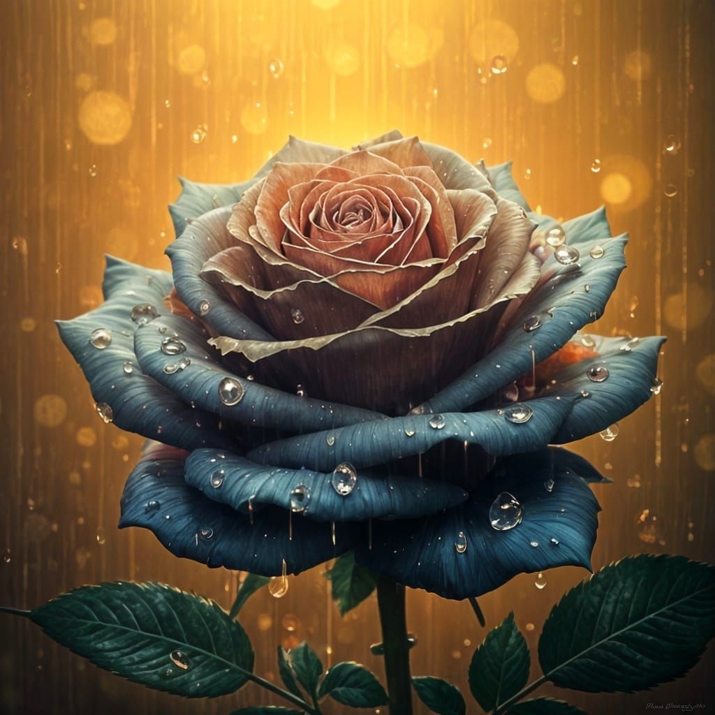 Ethereal Rose Blooms in Rainy Splendor