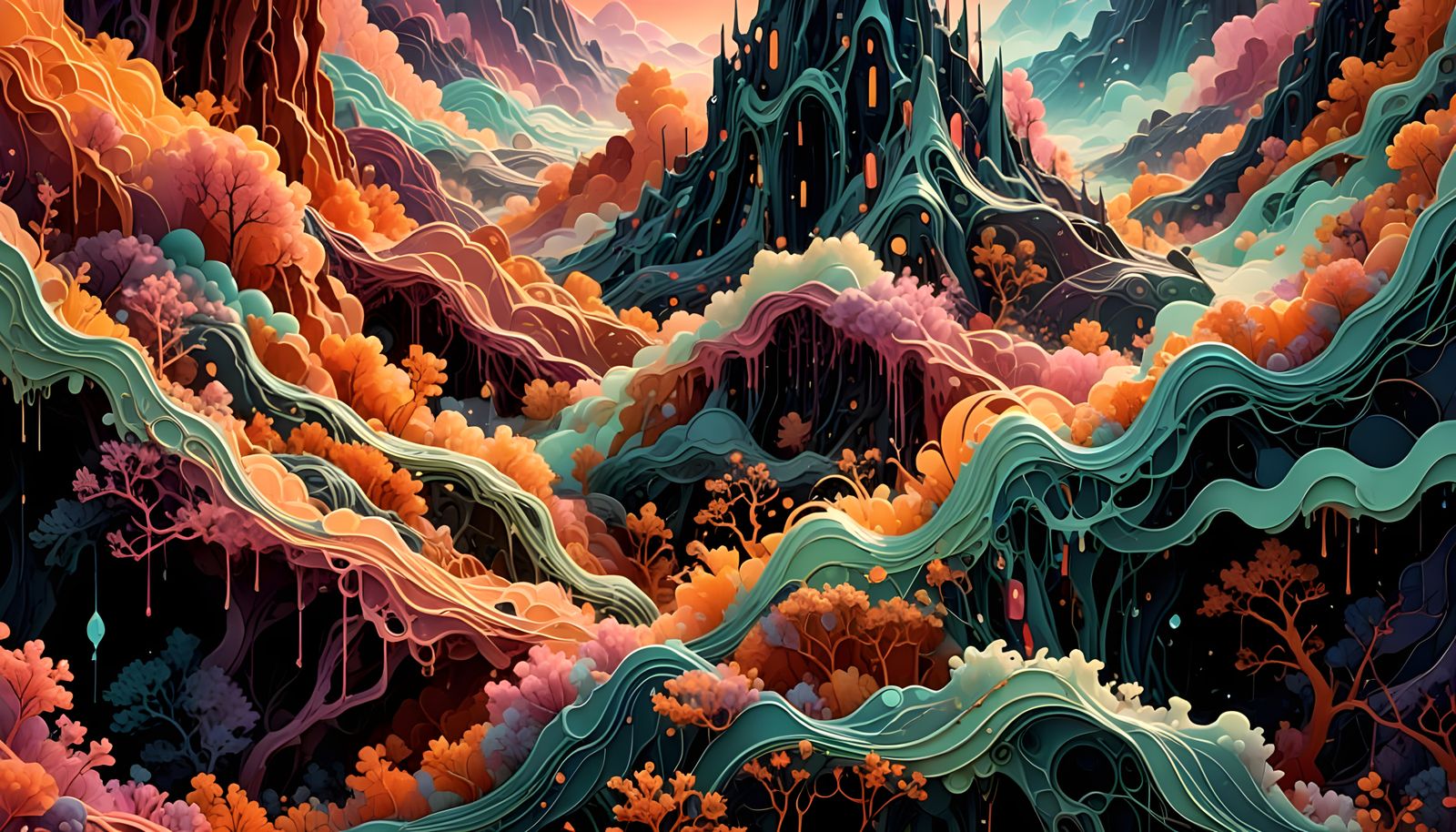 Vibrant Futuristic Geode Unfolds in Iridescent Haze