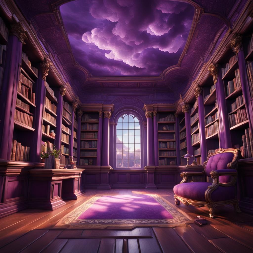 Fantastical Purple Library with Cloud Floor