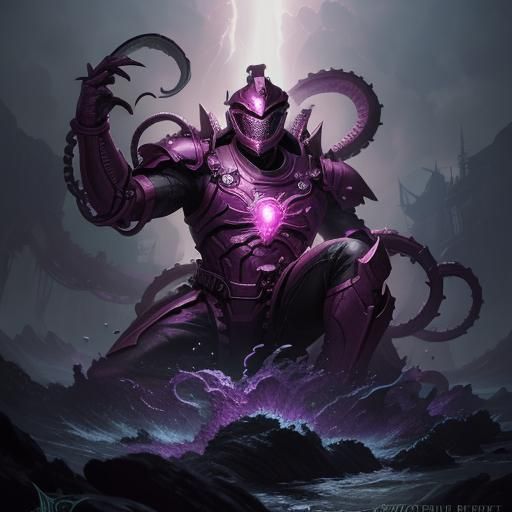 Kraken Pink Power Ranger in Dark Fantasy Style