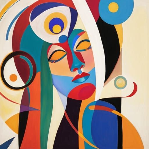 Abstract Woman with Radiant Soul in Geometric Style
