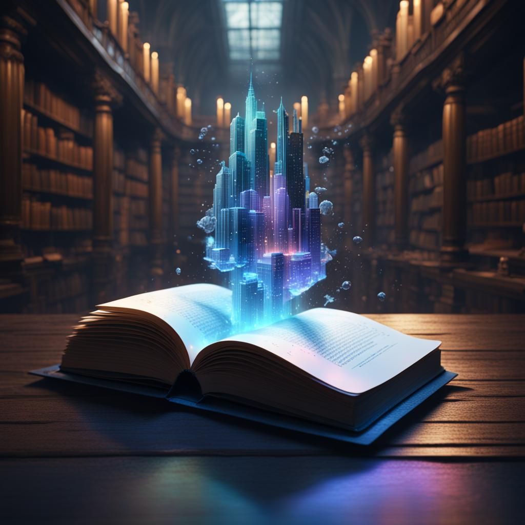 Floating Holographic Book in Detailed Matte Painting