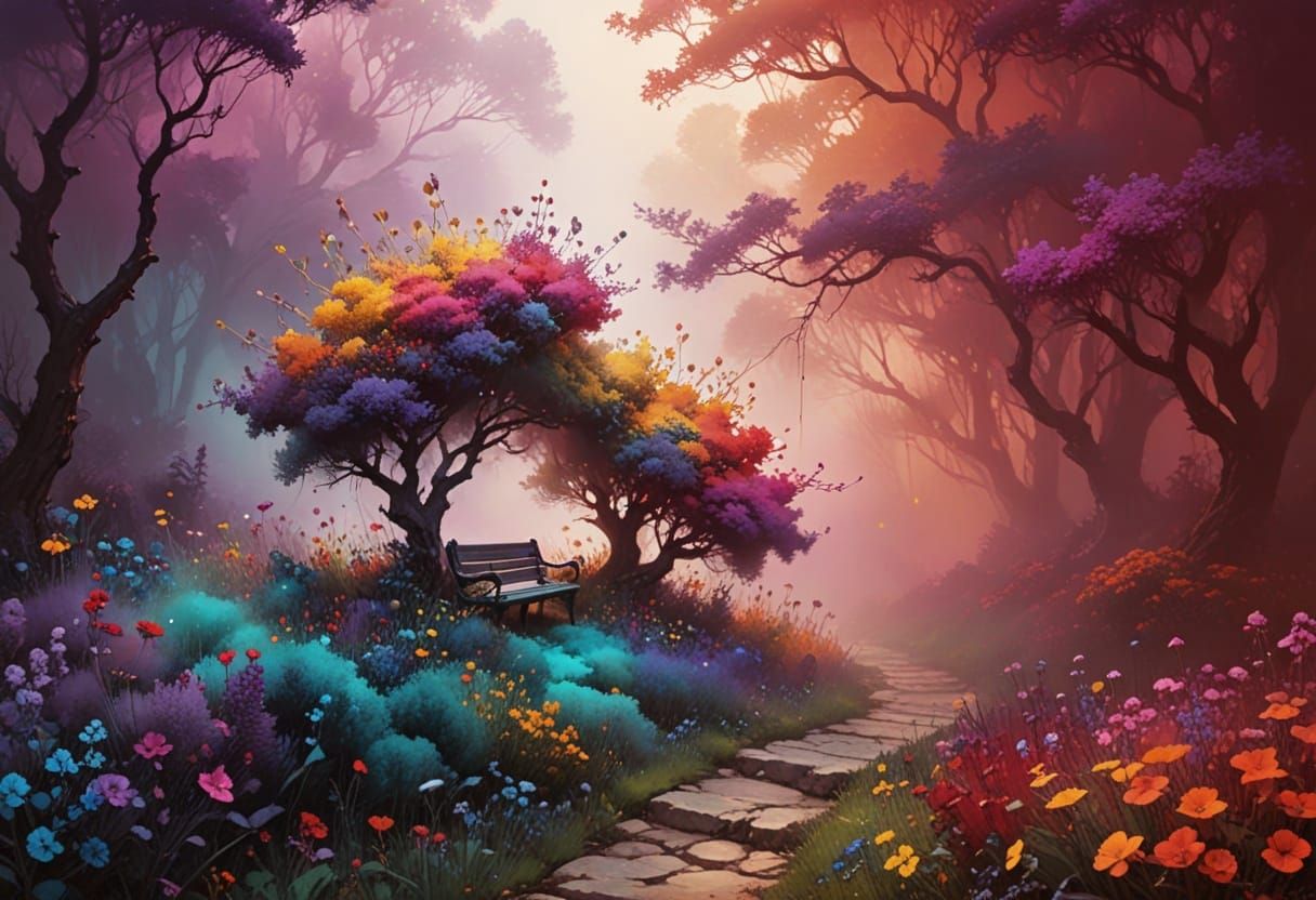 Vibrant Wildflower Oasis in a Secluded Forest Glade