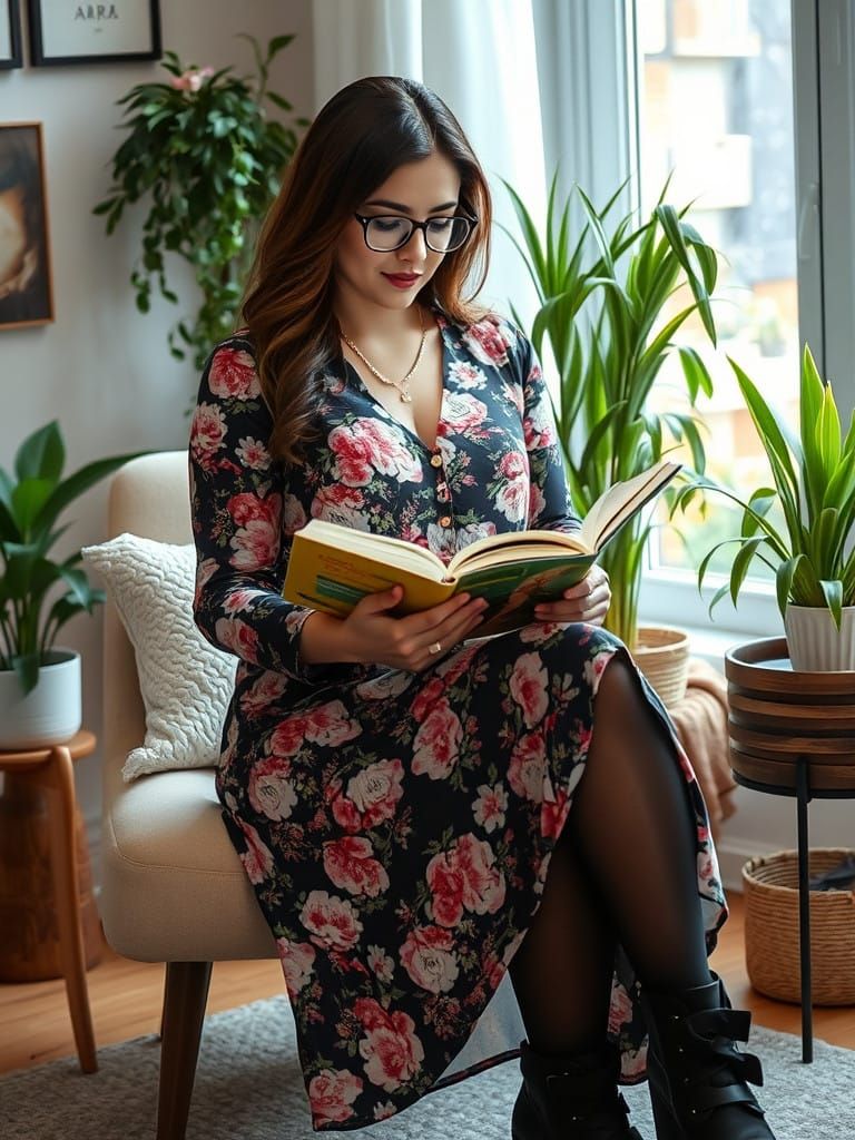 Cozy Intimate Moment of a Curvy Woman Reading in Her Book No...