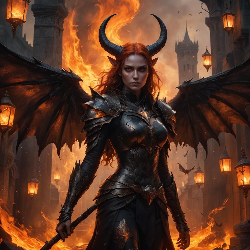 Dramatic Fantasy Art: Liora with Bat Wings