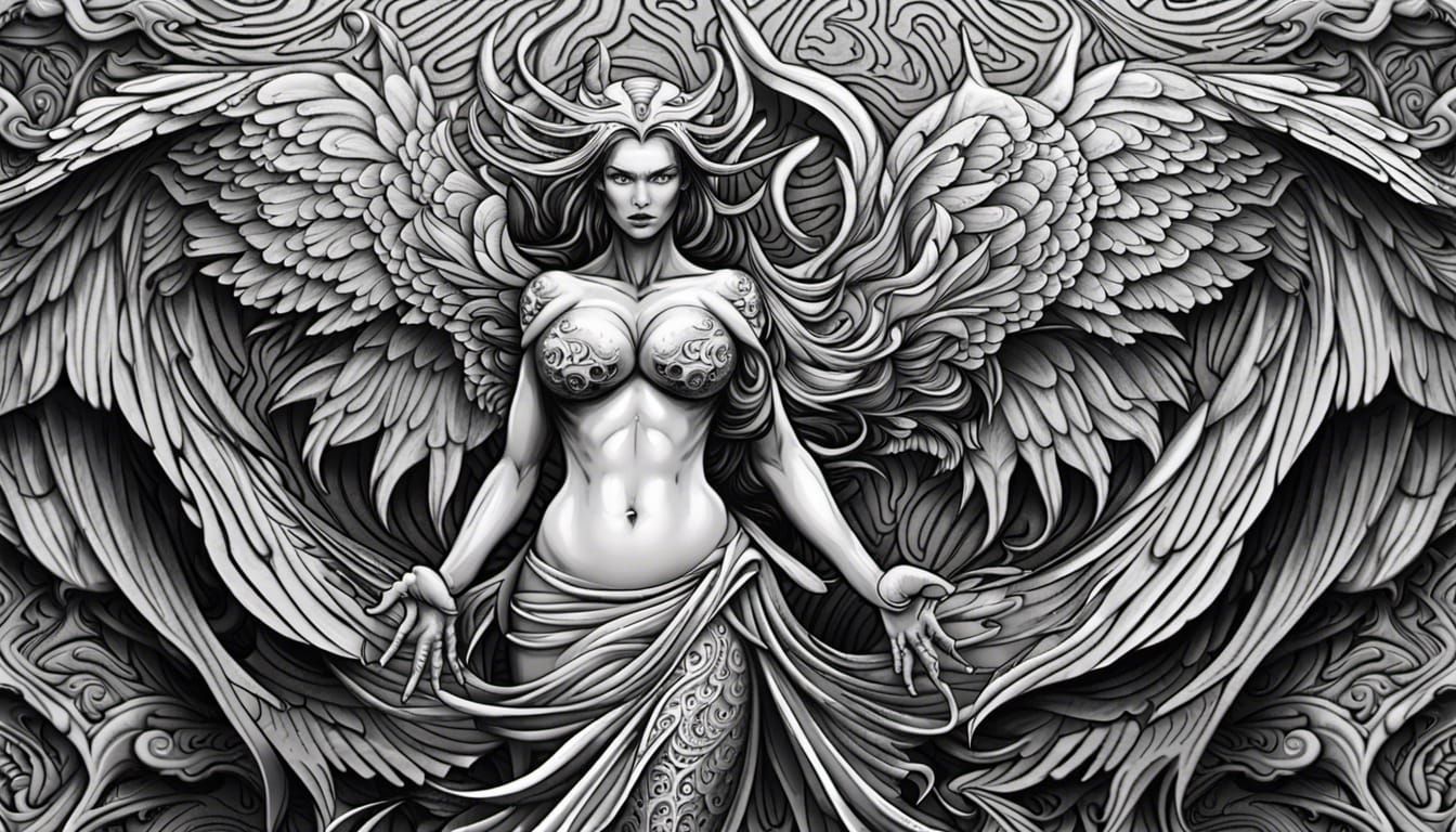Demonic Lilith with Abstract Fractal Wings