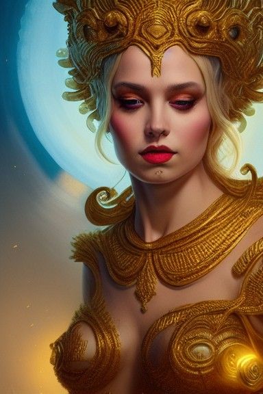 Golden Goddess Surrounded by Coins in Fantasycore Style