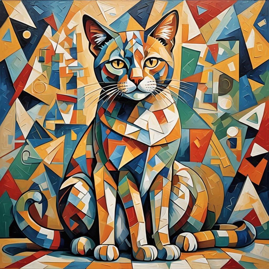 Abstract Cat Portrait in Cubist Style