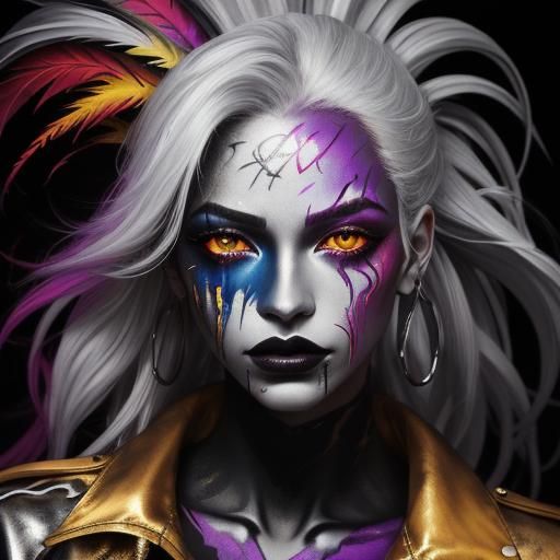 Graffiti Art Portrait: Woman with Feather Hair