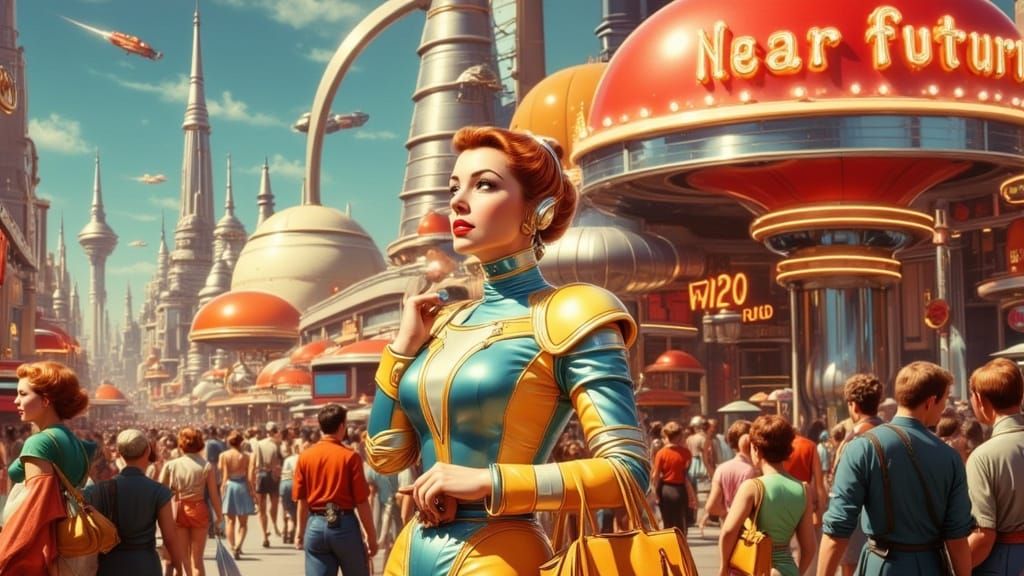 Retrofuturistic Housewife in Shopping Heaven